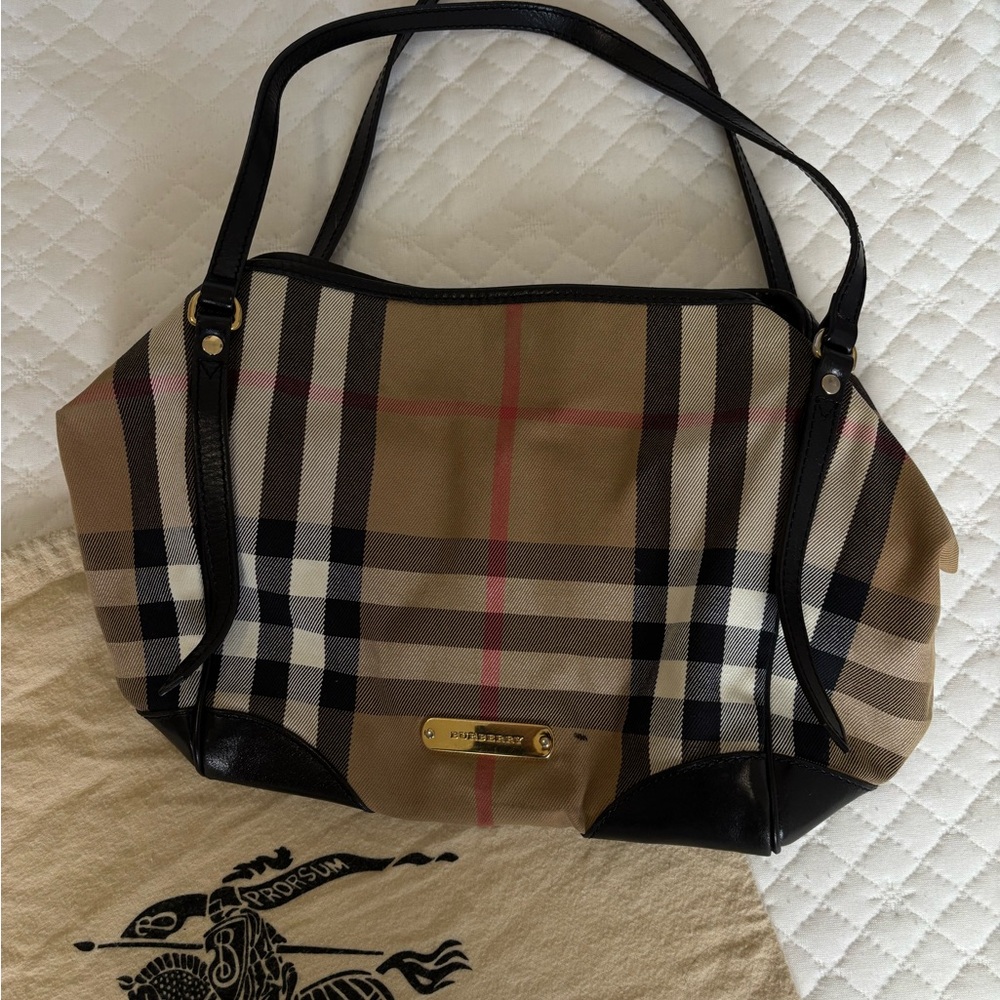 Burberry Tan and Black Tote Bag with Iconic Check Pattern - Picture 2 of 14